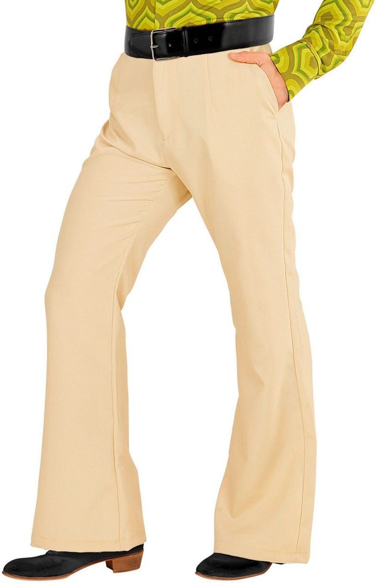 Hippie Kostuum | Groovy Gandalf 70s Heren Broek, Beige Man | Large / XL | Carnaval kostuum | Verkleedkleding